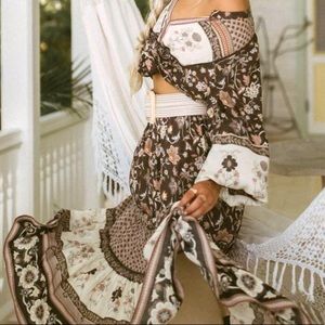Spell Brown and Cream Floral Maxi Skirt